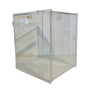 Clear Transparent Lucite Acrylic Rectangular Lidded Box with Handle Vintage MCM